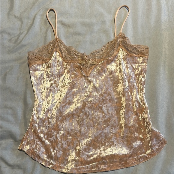 Velvet Lace Trim Cami Top Color: Rose Gold - Picture 1 of 2